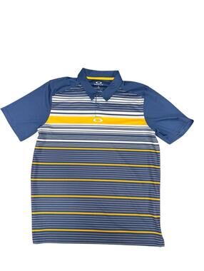 Oakley Regular Fit Golf Polo Size L Blue Yellow Stripe